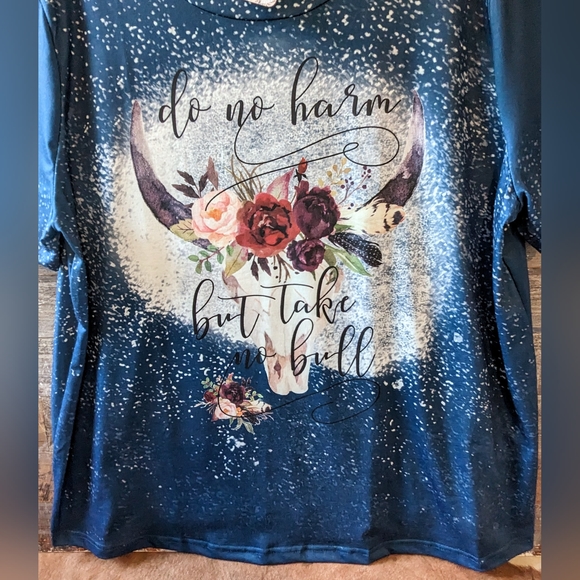 NWT Do No Harm But Take No Bull Blue Floral Bull Tee - Picture 6 of 14